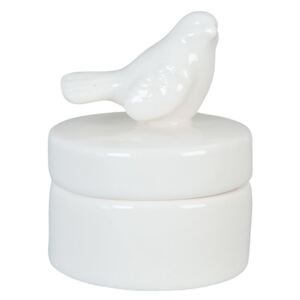 Biely porcelánový box s vtáčikom - Ø 6 * 7 cm