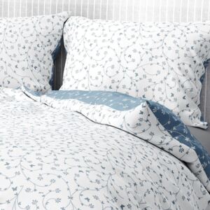 Goldea bavlnené posteľné obliečky - vzor 782 kvietky a motýle s modrosivou 240 x 200 a 2ks 70 x 90 cm