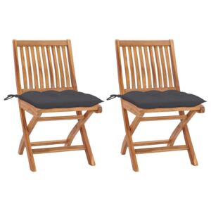 Záhradné stoličky 2 ks, antracitové podložky, tíkový masív