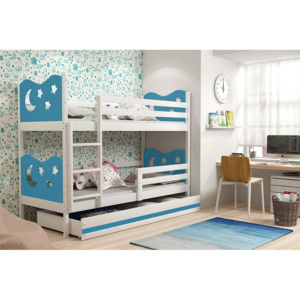 Poschodová posteľ KAMIL + matrac + rošt ZADARMO, 80x190 cm, biela, modrá