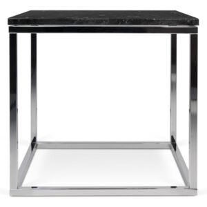 Príručný stolík s chrómovaným podnožím a čiernou mramorovou doskou TemaHome Prairie, 50 x 50 cm