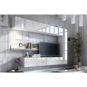 Moderná obývacia stena Combo, varianta 1 Biela/ Biely lesk