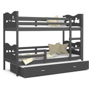 Detská poschodová posteľ s prístelkou MAX Q - 200x90 cm - šedá - vláčik