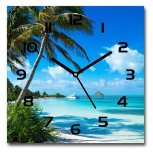 Sklenené hodiny na stenu Tropická pláž pl_zsk_30x30_f_80340825