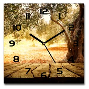 Sklenené hodiny na stenu Olivové dřeba pl_zsk_30x30_f_77330786