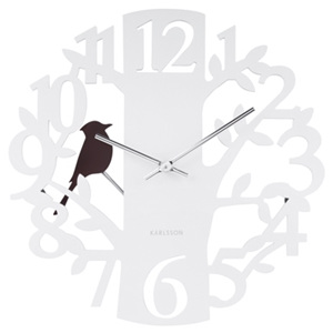Biele nástenné hodiny - Karlsson Woodpecker, OE 40 cm