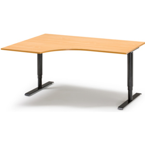 Výškovo nastaviteľný stôl Adeptus, ľavý, 1800x1200 mm, buk dýha/čierna