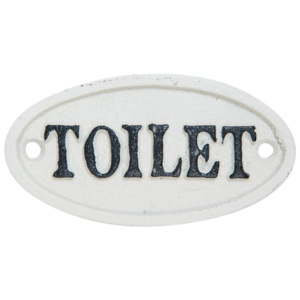 Biela liatinová ceduľka Toilet - 10 * 5 cm