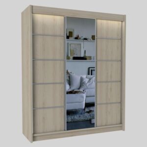 Skříň s posuvnými dveřmi a zrcadlem ELVIRA, sonoma, 180x216x61