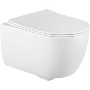 Mexen CARMEN Rimless závesná WC misa so sedátkom pomaly-padajúcim SLIM, 49 x 37 cm, biela, 30880400 (set)