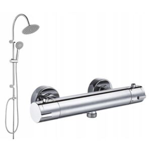Mexen KAI - sprchový set s hornou sprchou, nástennou termostatickou batériou so spodnym pripojenim sprchy, chróm, 77100-00 + PG7 20OX (set)