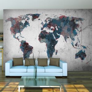 Bimago Fototapeta - World map on the wall 350x270 cm