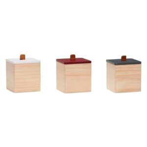 Sada 3 škatuliek z borovicového dreva s koženými detailmi Hübsch Vilane