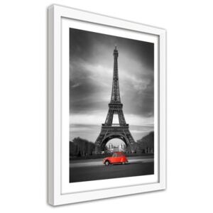 CARO Obraz v ráme - Old Car On The Background Of The Eiffel Tower 30x40 cm Biela