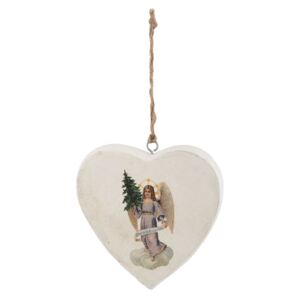 Závesné drevené srdce s anjelom - 11*2*12 cm