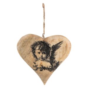 Závesné drevené srdce s anjelom - 13 * 1 * 13 cm