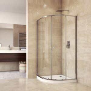 Sprchový set: sprchovací kút, štvrťkruh, 90x185 cm, R550, chróm ALU, sklo Číre, vanička SMC