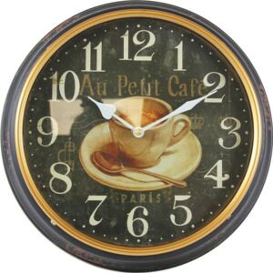 Vintage nástenné kovové hodiny "Au Petit Cafe", 31x31x6,5 (105648)