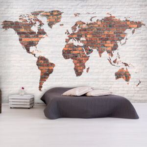 Fototapeta Bimago - World Map: Brick Wall + lepidlo zadarmo 200x140 cm