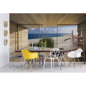 GLIX Fototapeta - Beach 3D Modern Window View Vliesová tapeta - 312x219 cm