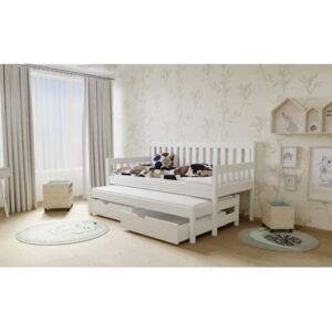 Dětská postel s výsuvnou přistýlkou z MASIVU 200x90cm SE ŠUPLÍKY - M06
