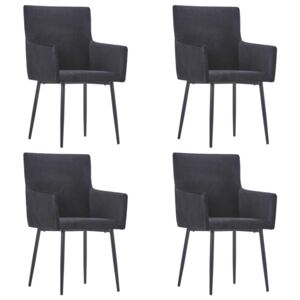 Jedálenské stoličky s opierkami 4 ks, čierne, zamat