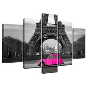 Obraz na plátne Ružové auto v Paríži 100x63cm 2004A_5D
