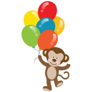 Nálepka na stenu pre deti Opička s balónikmi 10x10cm NK4292A_1HP