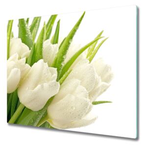 Sklenená doska na krájanie biele tulipány