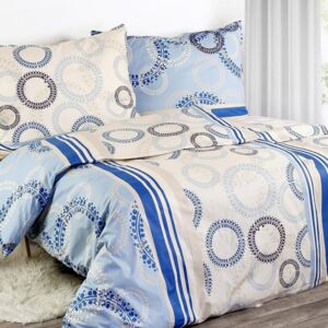 Goldea bavlnené posteľné obliečky - vzor 441 kruhy a prúžky na modro-béžovom 140 x 200 a 70 x 90 cm