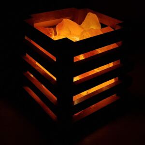 Soľná lampa - Ohnivá misa v dreve hranatá 4kg BIOnákupy