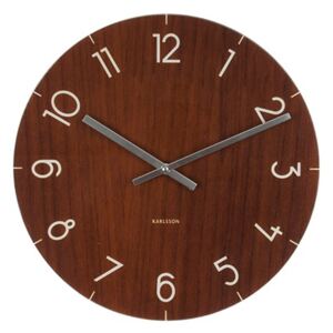 KARLSSON Nástenné hodiny Glass Wood M – tmavé drevo