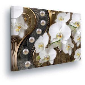 Obraz na plátne - Flowers with Pearls in Brown 2 x 40x60 / 2 x 30x80 / 1 x 30x100 cm