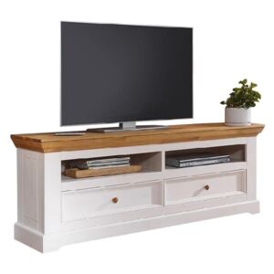 TV stolík Marone, dekor biela/drevo, masív, borovica