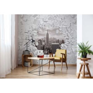 GLIX Fototapeta - New York Bursting Through Brick Wall Vliesová tapeta - 624x219 cm