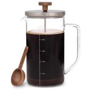 Klarstein Glaswerk Ristretto, french press, 1 liter, borosilikátové sklo, ušľachtilá oceľ, orechové drevo