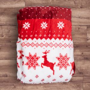 Goldea vianočná deka z mikrovlákna - vzor sobi a vločky na červenom 150 x 200 cm