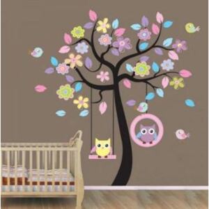 ZooYoo detská nálepka na stenu strom so sovičkami 170 x 160 cm