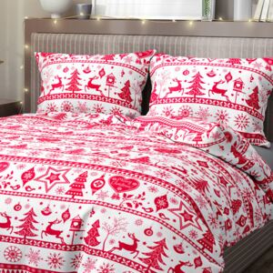 Goldea vianočné bavlnené posteľné obliečky - vzor b-1068 červené vianočné symboly na bielom 150 x 200 a 50 x 60 cm
