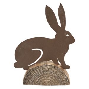 Kovová dekorácie zajaca na drevenom polena - 15 * 4 * 20 cm