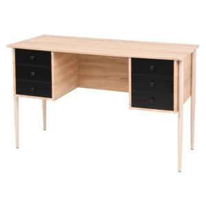 Písací stôl so zásuvkami dubový a čierny 120x55x76 cm