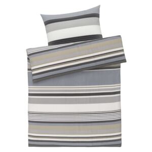 MERADISO® Saténová posteľná bielizeň, 140 x 200 cm (pruhy / šedá / béžová), viacfarebná / šedá / béžová (100322876)