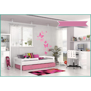 Detská posteľ HARRY s farebnou zásuvkou, 80x160 cm, biely/ružový