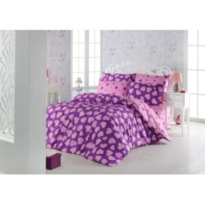 Obliečky s plachtou s prímesou bavlny na dvojlôžko Pari Purple, 200 x 220 cm