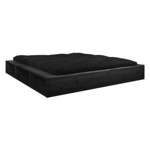 Čierna dvojlôžková posteľ z masívneho dreva s čiernym futonom Comfort Karup Design, 160 x 200 cm