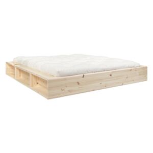 Dvojlôžková posteľ z masívneho dreva s úložným priestorom a futonom Latex Karup Design, 140 x 200 cm