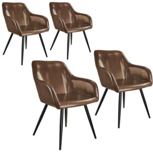 Tectake 404111 4 stoličky z umelej kože marilyn - tmavo hnedá-čierna
