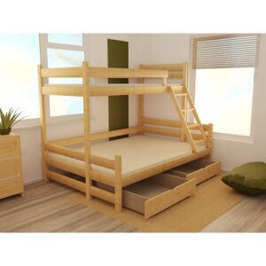 SKLADOM: Detská poschodová posteľ s rozšíreným spodným lôžkom z MASÍVU 200x90cm so zásuvkou - PPS004