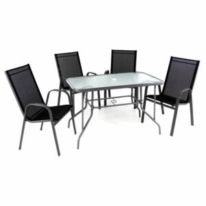 Záhradný skladací set stôl + 4 stohovateľné stoličky – čierna