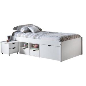 OVN posteľ 90x200 IDN ID 20900160 biely lak/masív+rošt+nočný stolík